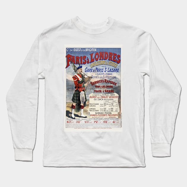 France England Vintage Railroad Travel Poster 1894 Long Sleeve T-Shirt by vintagetreasure